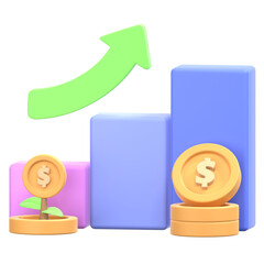 Financial Growth: An illustration of a financial graph depicting rising prosperity, the chart showcases upward-trending bars, flourishing plants with currency symbols.