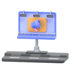 Billboard with Speaker: A vibrant visual of a billboard ad with a megaphone symbol stands as a prominent icon of advertisement, evoking the concept of promotion, information.