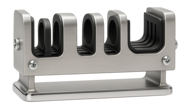 Adjustable metal test tube rack, capable of holding different tube sizes for versatility.