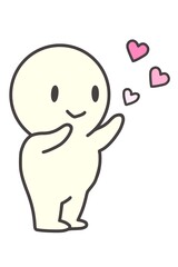 A simple full-length portrait of a person sending love. Facing right.
