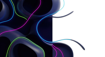 Abstract design with luminous lines and geometric shapes on black background