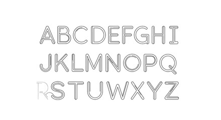 Outlined Alphabet Letters in Black and White, Isolated on White Background
