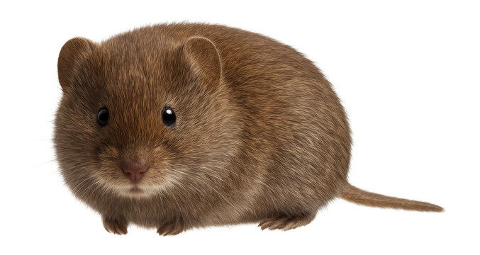 Meadow vole with small ears, short tail, and soft brown fur