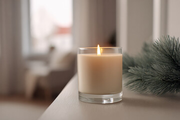experience minimalistic christmas celebration atmosphere in usa featuring single candle elegantly placed in candle