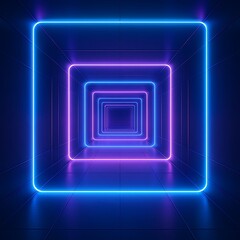 3D rendered neon glowing tunnel with perspective depth