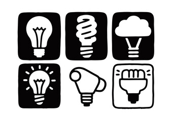 Black Silhouette Light Bulb Icons Set – Vector Lamp and Lighting Symbols_2