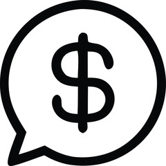 Simple outline dollar sign inside speech bubble icon for financial communication and money talk concepts minimalist design element