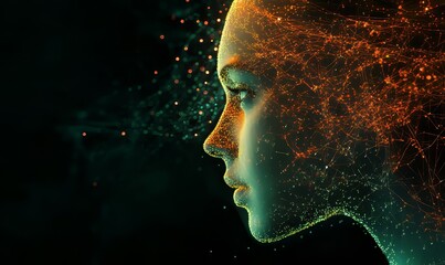 Abstract digital image representing interconnected data points, illustrating the concept of digital transformation and big data, powered by advanced AI-driven network systems designed, Generative AI