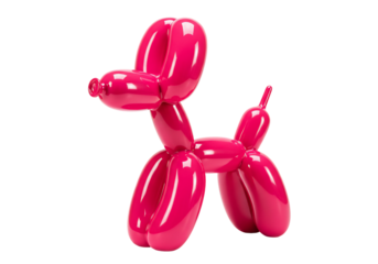 Pink balloon dog shiny playful animal sculpture on transparent background
