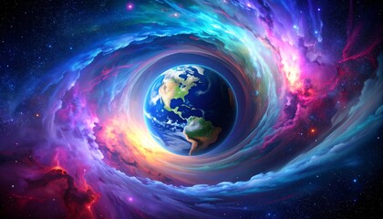 Earth in a swirling nebula