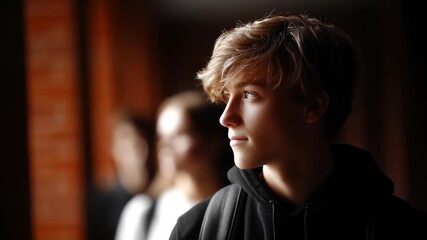 Youthful Boy with Firm Gaze Filled with Hope