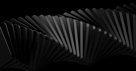 Abstract spiral of black plates, creating a dynamic and elegant design with a modern aesthetic. The play of light and shadow enhances the three-dimensional effect and draws the eye