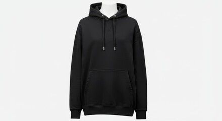 Naklejka premium Sleek Black Pullover Hoodie on an Invisible Mannequin, Isolated on a White Background.