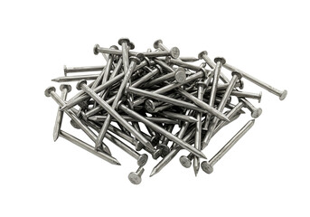 Metal nails close up silver construction hardware pile industrial texture background
