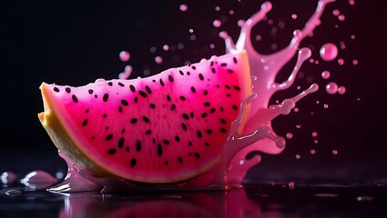 Vibrant dragon fruit slice splashing with pink juice