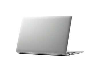 Silver laptop computer close up view back angle technology image modern design isolated on transparent background