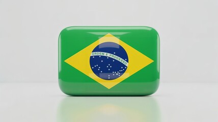Fototapeta premium 3d render of brazil flag with glossy effect, green background, yellow diamond and blue globe with stars and order and progress banner