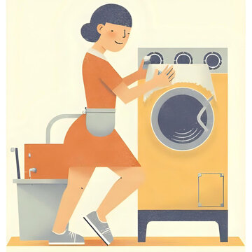 Woman busy with dirty laundry vector