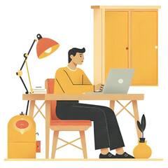 Working at home vector flat style illustration
