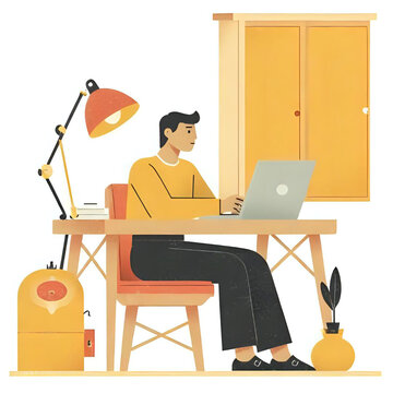 Working at home vector flat style illustration