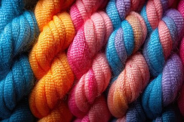Vibrant colorful yarn knit texture pattern displaying soft cozy craft material detail for textile design and creative project background
