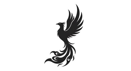 Obraz premium Stylized Phoenix Silhouette with Upward Wings and Ornamental Tail Feathers on White