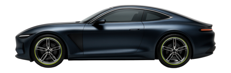 Premium fastback with ventilated front fenders and large alloy wheels