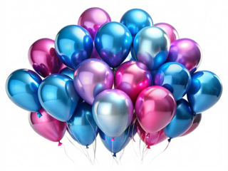 a group of balloons in metallic shades of blue and isolated on white background PNG , AI GENERATED