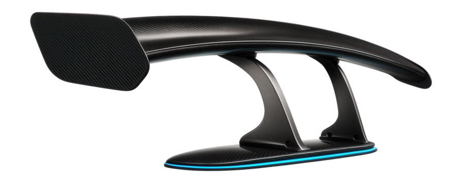 Swan-neck rear wing with inverted mounting and high downforce design