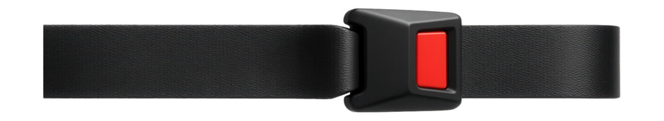 Lap seatbelt with fabric webbing and push-button release buckle