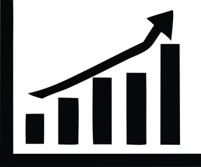 Growing business bar chart with upward trend arrow illustrating success and profit growth