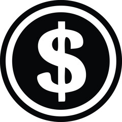 Simple black and white dollar coin symbol representing currency finance and wealth iconography