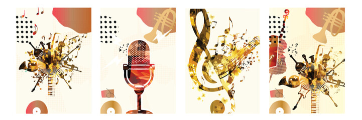 Abstract Music Background, vector illustration. Collage with musical instruments