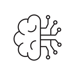 A vector icon of a brain with an AI symbol, created in line style with editable stroke