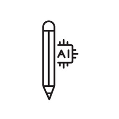 A vector icon of a pencil with an AI symbol, created in line style with editable stroke