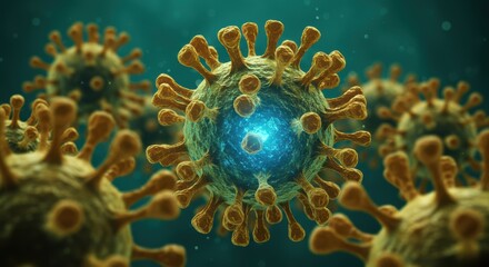 Detailed microscopic view of viruses causing a disease outbreak and pandemic for medical and healthcare concepts