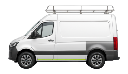 Tall electric van with ladder rack and reinforced side panels