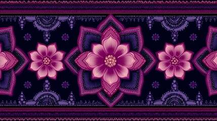 futuristic thai geometric floral pattern in purple and pink design