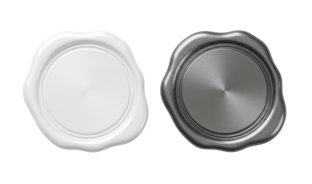 White and Silver Wax Seals with Textured Edges - Elegant Blank Designs on Transparent Background