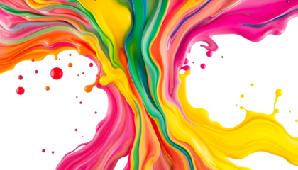 A rainbow-colored splash explosion PNG isolated on a white background. Bright and vibrant paint-like effect.