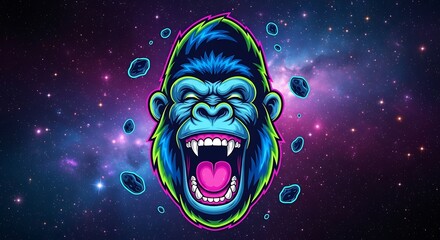 Vibrant Gorilla Head in Cosmic Space Background