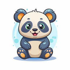 Naklejka premium Playful Panda's Delight: A captivating illustration of a panda bear, radiating innocence and joy, set against a minimalist background of soft blue hues, perfect for conveying themes of charm. 