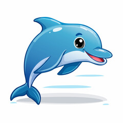 Obraz premium Smiling Dolphin Illustration: A cheerful blue dolphin, animated and full of life, swims playfully, creating a vibrant scene of aquatic joy.