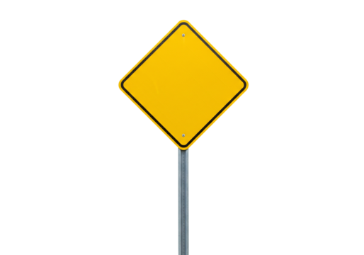 Blank yellow diamond road sign on transparent background isolated template traffic safety vector graphic