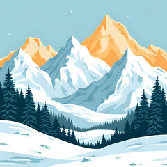 Vector winter line landscape