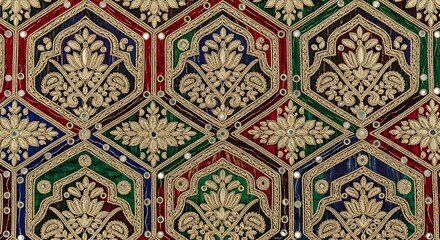 Vibrant Patchwork Fabric with Intricate Mirror Work and Floral Embroidery