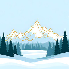 Vector winter line landscape