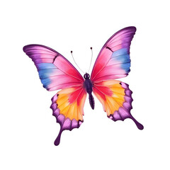 Watercolor colorful butterflies, isolated on white background spring illustration