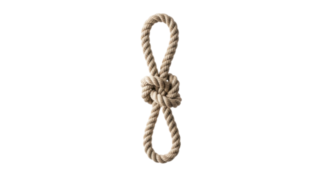 Suspended Rope Knot Loop Beige Twine Isolated Minimal Style on transparent background PNG