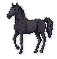 Obraz premium Vector sticker with a black horse on a white background, a simple flat illustration of a horse 